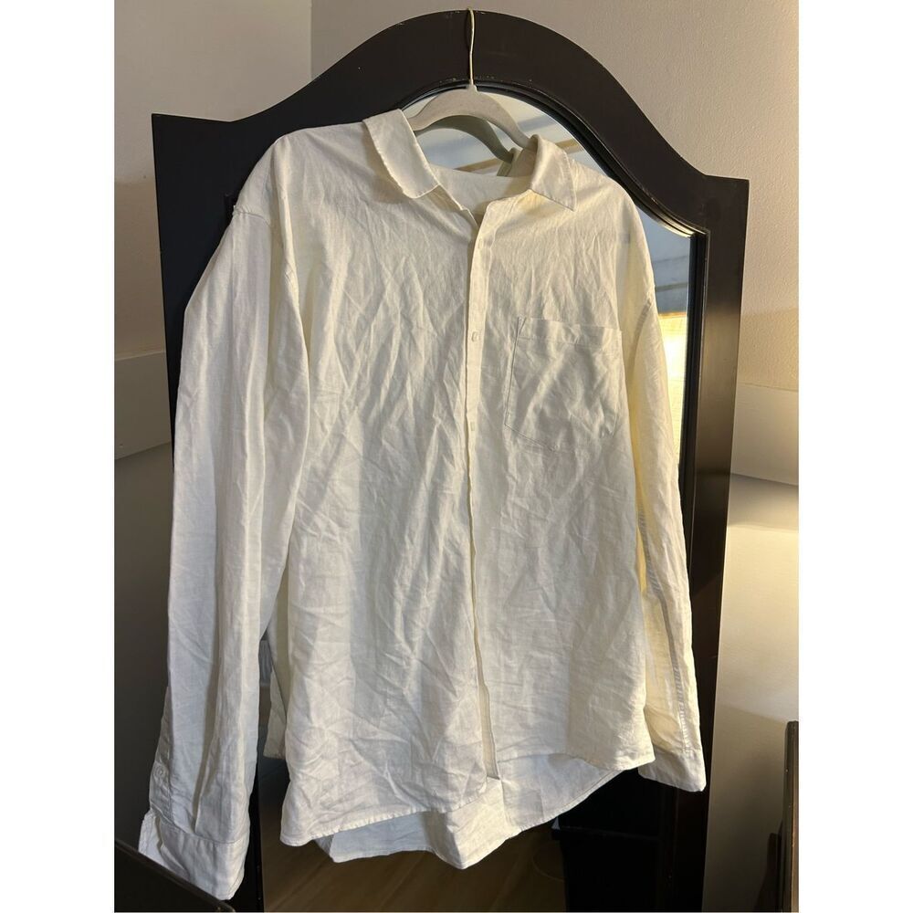 NEW Men Linen Blend Long Sleeve Button down XL
